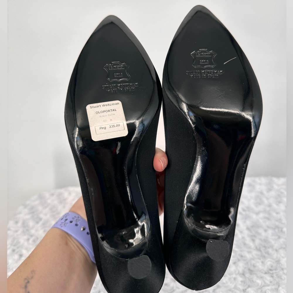 NWT Stuart Weitzman Satin Rhinestone Trim Kitten Heels - Picture 6 of 8